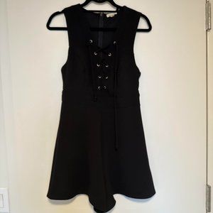 Silence + Noise Black Open Lace Up Romper Dress